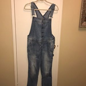 Free people distressed overalls